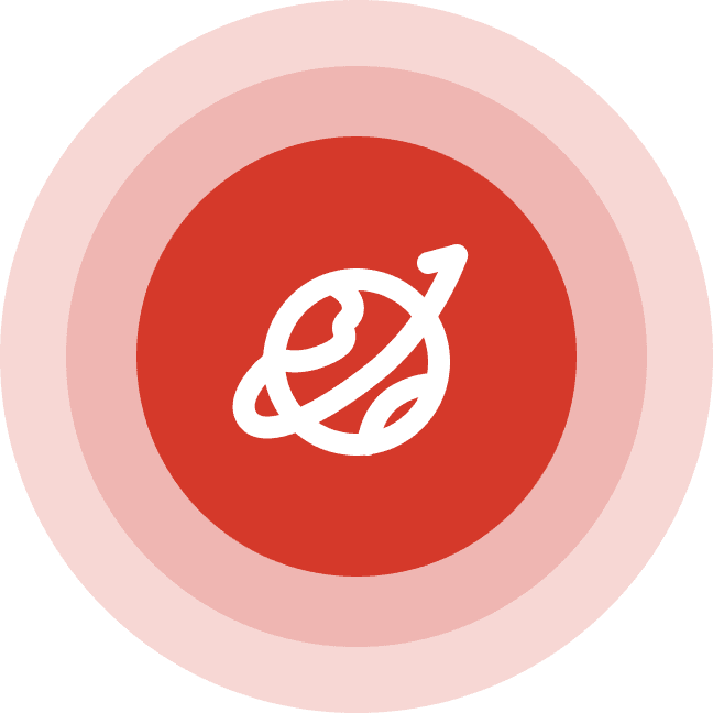 Red logo with white cursive design.